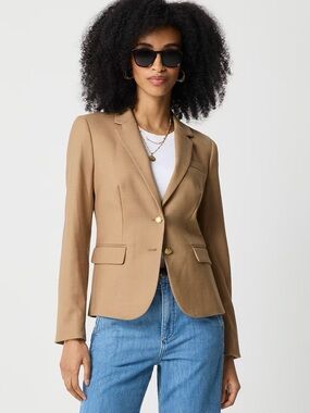 J.Crew Regent Blazer Camel Tan Wool Blend Gold Crest Buttons Size 00 preppy